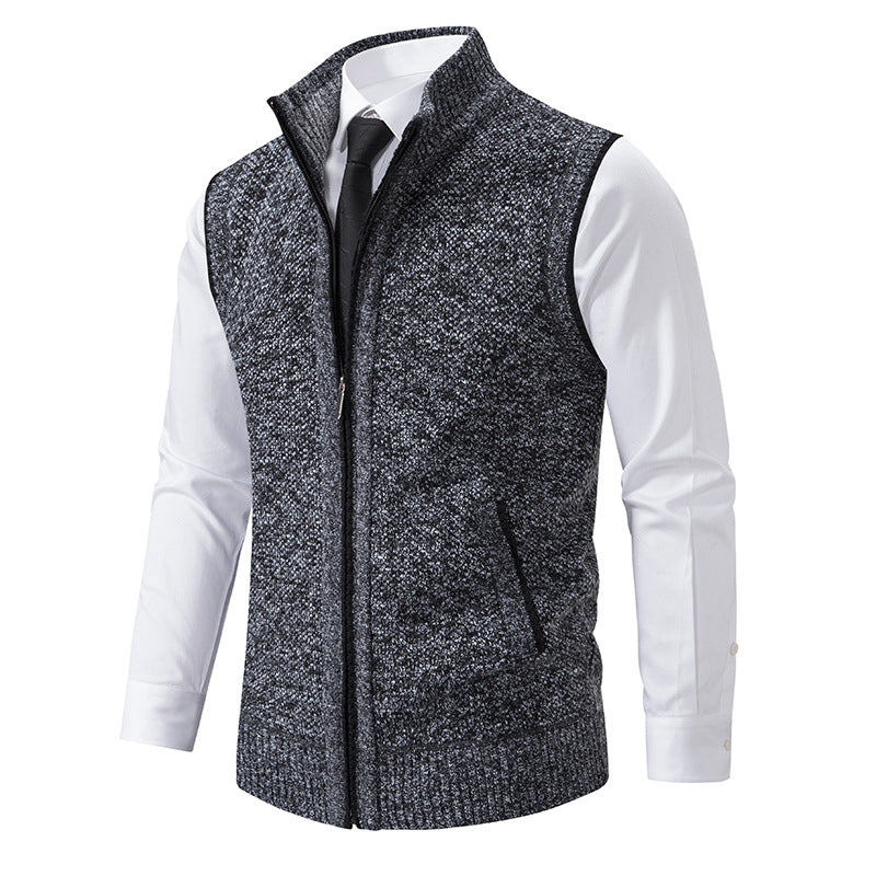 Herren Slim-Fit Ärmellose Strukturstrickweste mit Stehkragen und Frontreißverschluss Drune