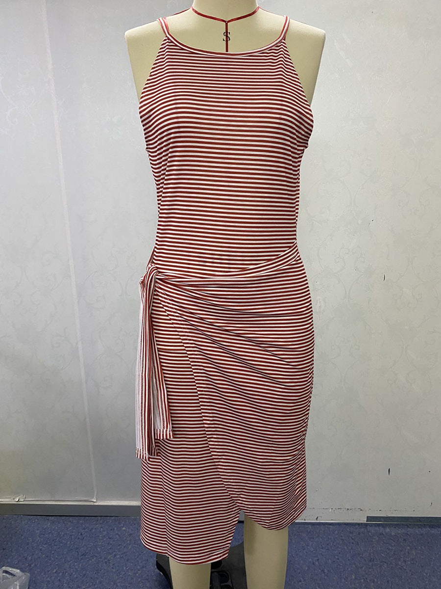 Damen Wickelkleid mit auffälligem Streifenmuster und taillierter Silhouette Drune