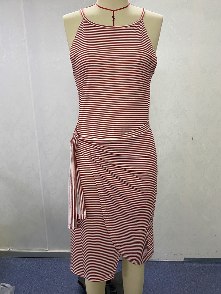 Damen Wickelkleid mit auffälligem Streifenmuster und taillierter Silhouette Drune