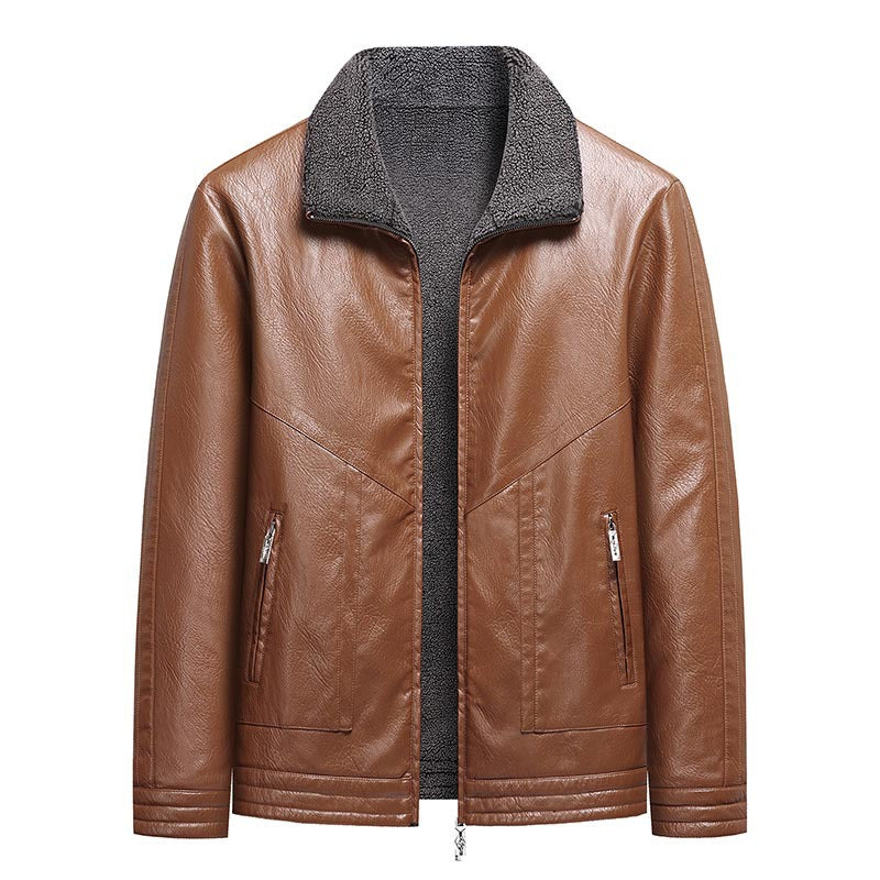 Herren Elegante Kunstlederjacke mit hohem Kragen Drune