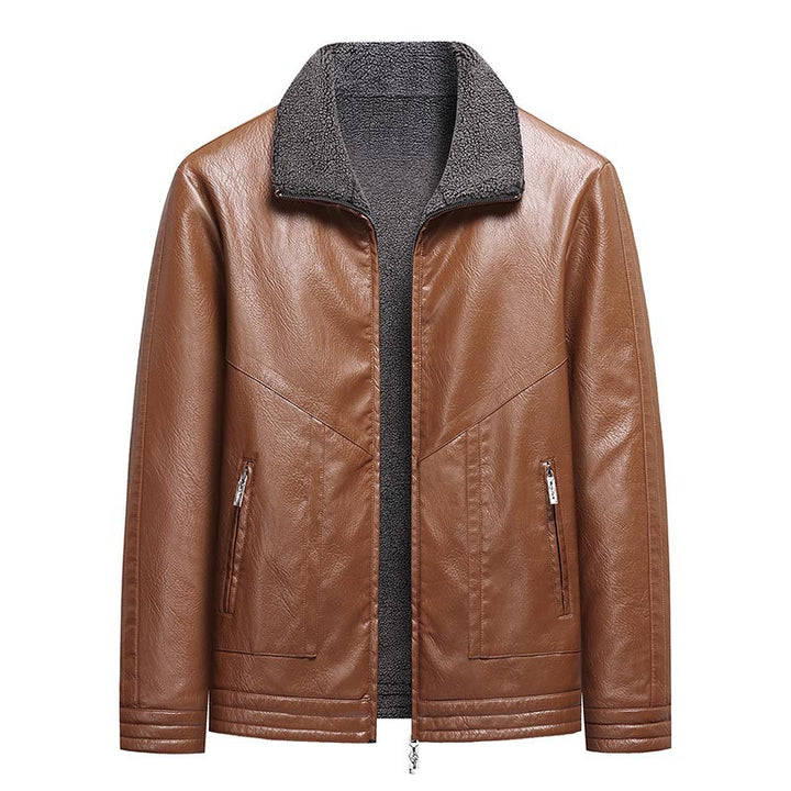 Herren Elegante Kunstlederjacke mit hohem Kragen Drune