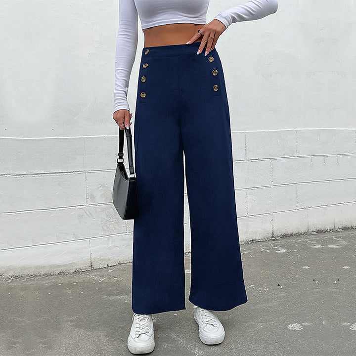 Damen High‑Waist Palazzo‑Hose mit maritim inspirierter Zierknopfleiste und weitem Bein Drune