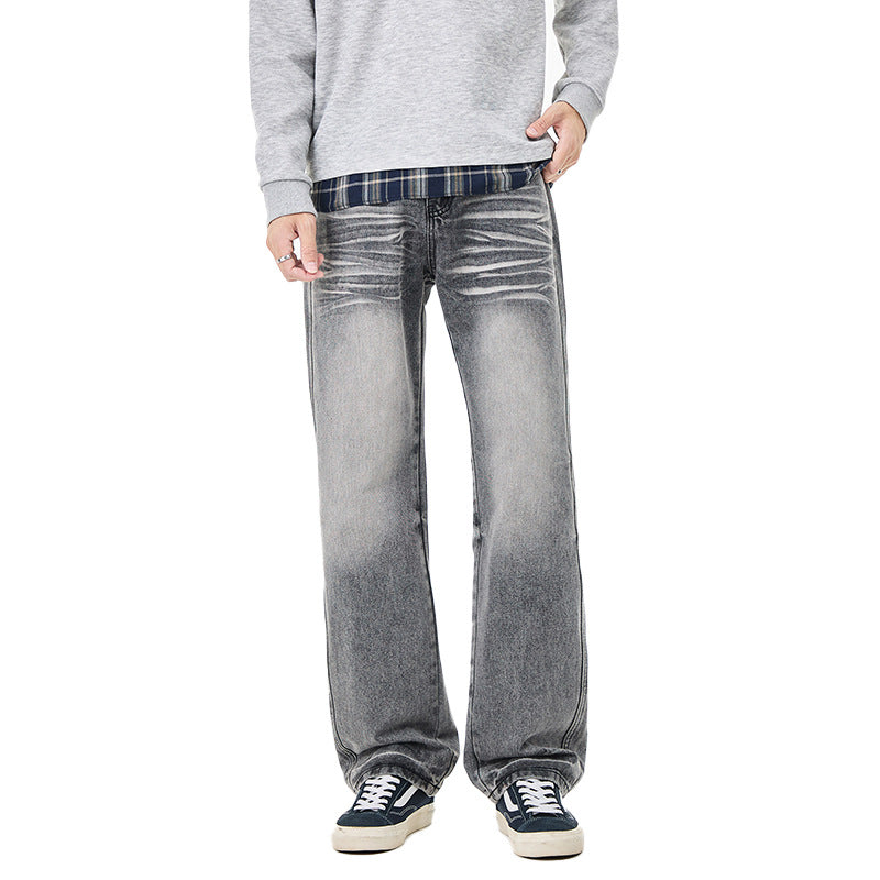 Herren Weit geschnittene Vintage-Denim-Jeans mit low-rise, Whisker‑Effekt und relaxed Bein Drune