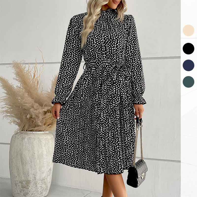 Damen Midi-Kleid mit Taillengürtel und Rüschendetails Drune