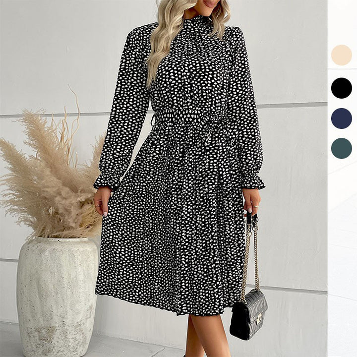 Damen Midi-Kleid mit Taillengürtel und Rüschendetails Drune