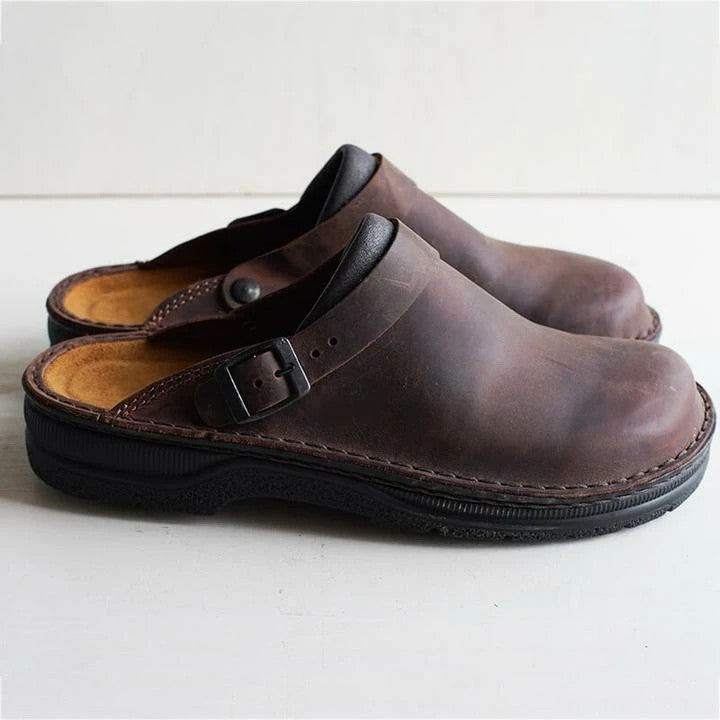 Herren Geschlossene Leder-Clogs mit verstellbarem Riemen und gepolstertem Fußbett Drune