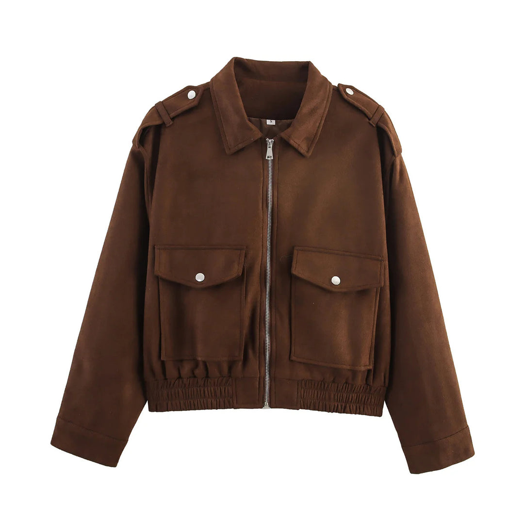 Damen nan cropped Utility-Jacke mit Schulterklappen, aufgesetzten Pattentaschen und elastischem Saum Drune