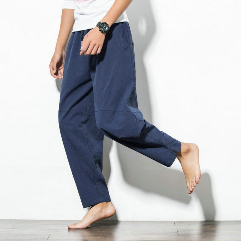 Herren nan weite Haremshose aus Baumwollmischung mit elastischem Bund, Kordelzug und seitlichen Eingrifftaschen Drune