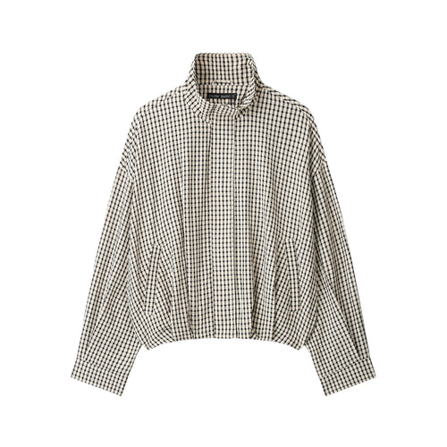 Damen Karo Cropped Oversized Jacke mit Funnelkragen und Tulpenform Drune