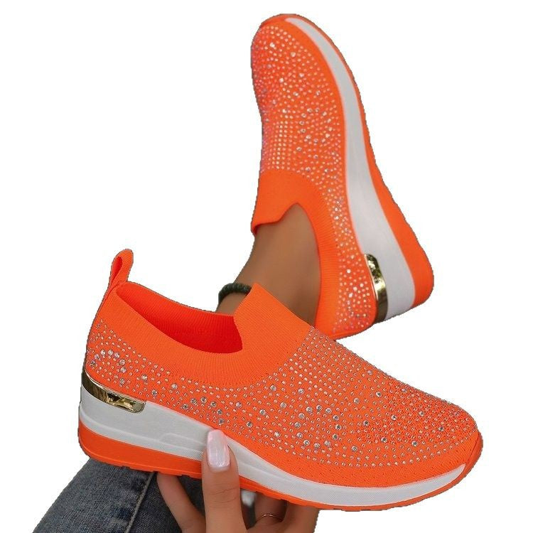 Damen  Strick Slip-On Sneaker mit funkelndem Strassbesatz, elastischem Einstieg und dämpfender Plateausohle Drune