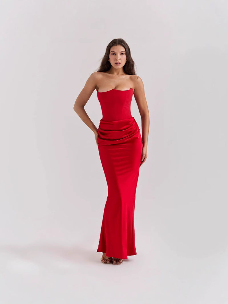 Drune | Strapless Pink Satin Ballkleid