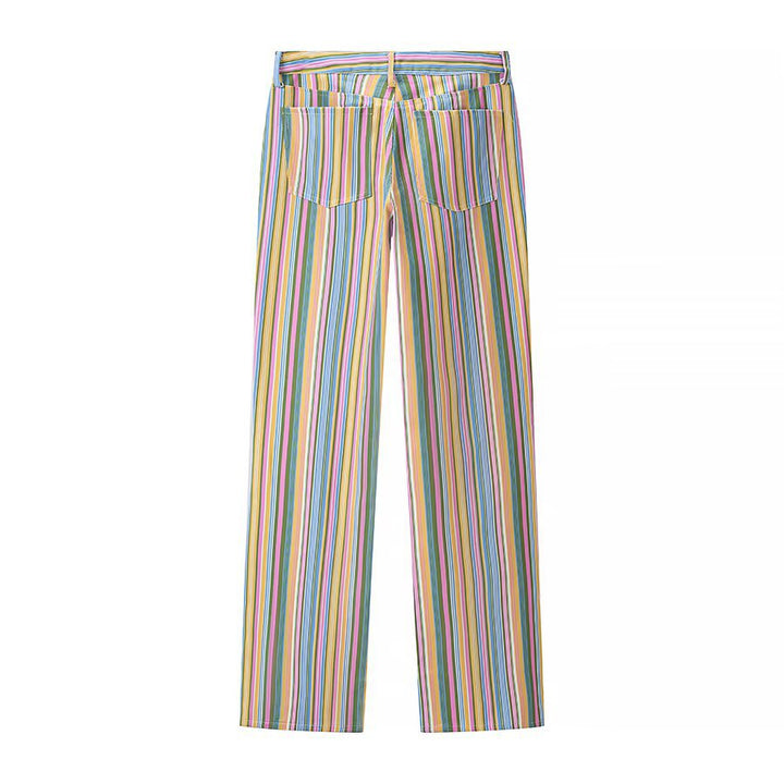 Damen Gestreifte Highwaist-Straighthose mit geradem Bein, hoher Taille und Five-Pocket-Details Drune