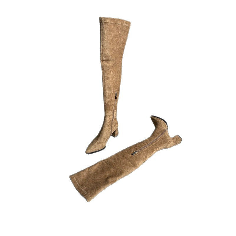 Damen Overknee‑Stiefel mit spitzer Zehenpartie, elastischem Schaft und sculpted Blockabsatz Drune