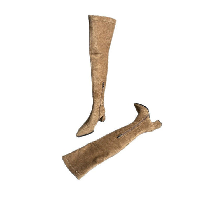 Damen Overknee‑Stiefel mit spitzer Zehenpartie, elastischem Schaft und sculpted Blockabsatz Drune