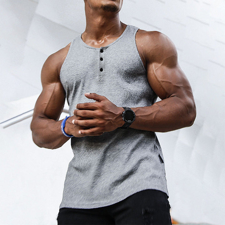 Herren Ärmelloses Sport-Tanktop mit Knopfleiste und atmungsaktivem Gewebe Drune