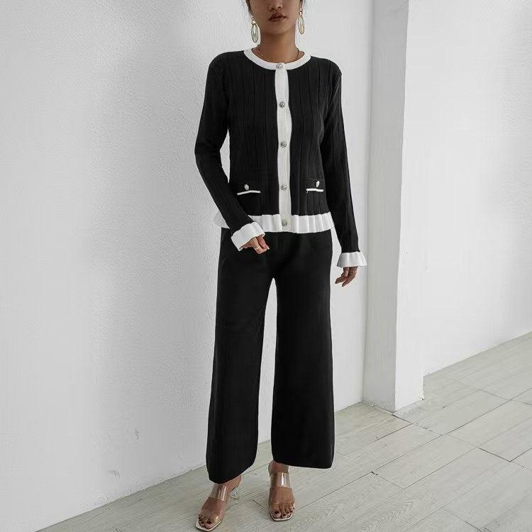 Damen Eleganter Strickanzug mit feinen Rippdetails und zeitlosem Design Drune