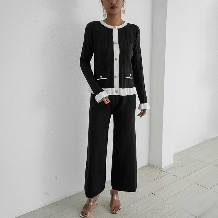 Damen Eleganter Strickanzug mit feinen Rippdetails und zeitlosem Design Drune