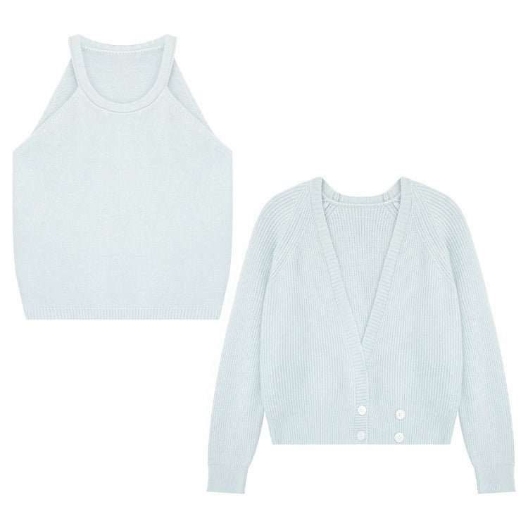 Damen raffinierte Strickjacke mit tiefem V-Ausschnitt und Knopfverschluss Drune