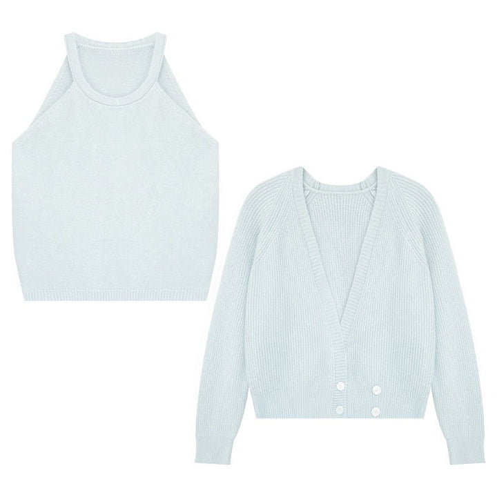 Damen raffinierte Strickjacke mit tiefem V-Ausschnitt und Knopfverschluss Drune