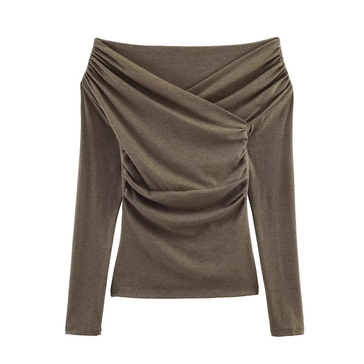 Damen Schulterfreies gerafftes Langarmtop mit Wickel‑Drapierung Drune