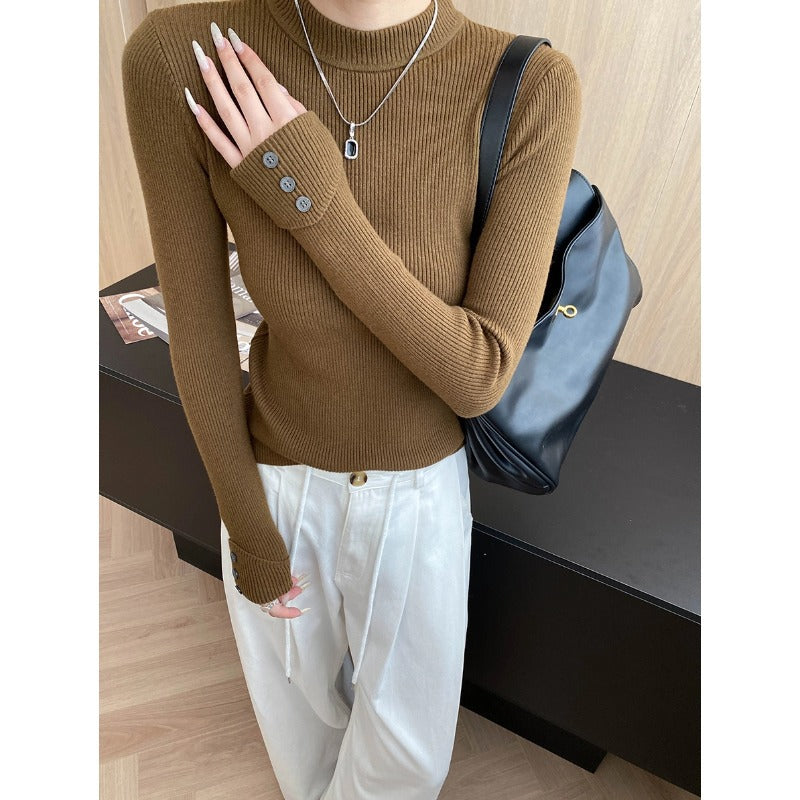 Damen figurbetontes Langarmshirt aus feinem Rippstrick Drune