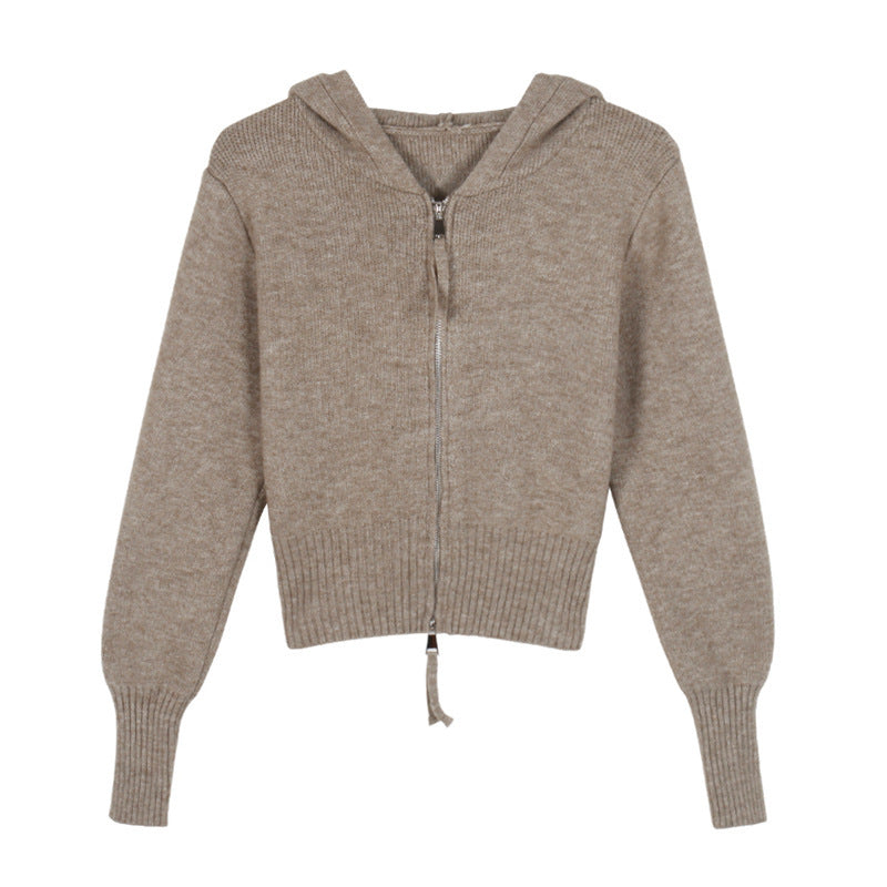 Damen modische Strickjacke mit Kapuze und Reißverschluss Drune