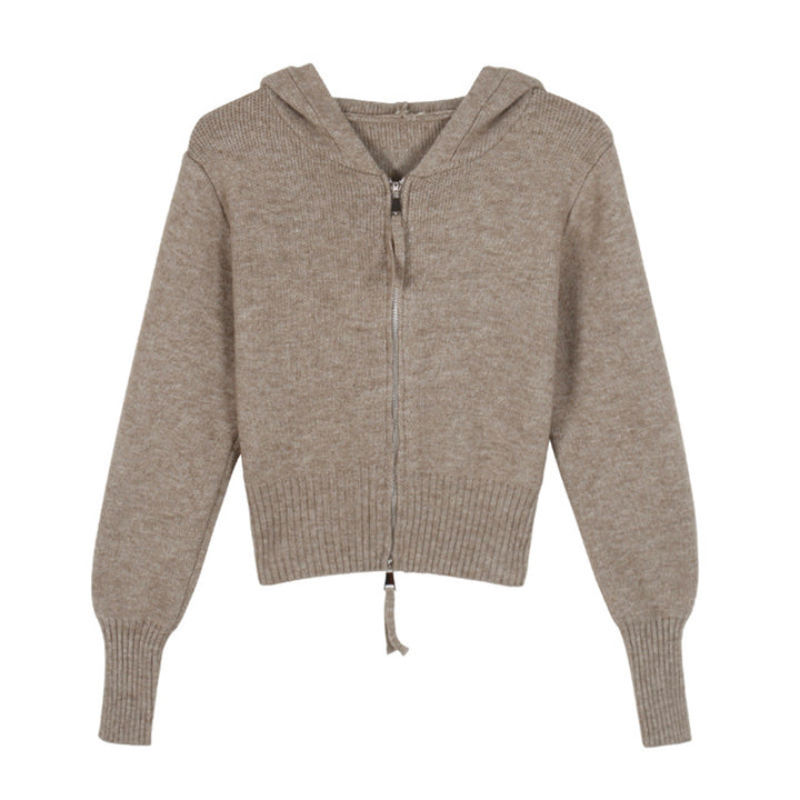 Damen modische Strickjacke mit Kapuze und Reißverschluss Drune