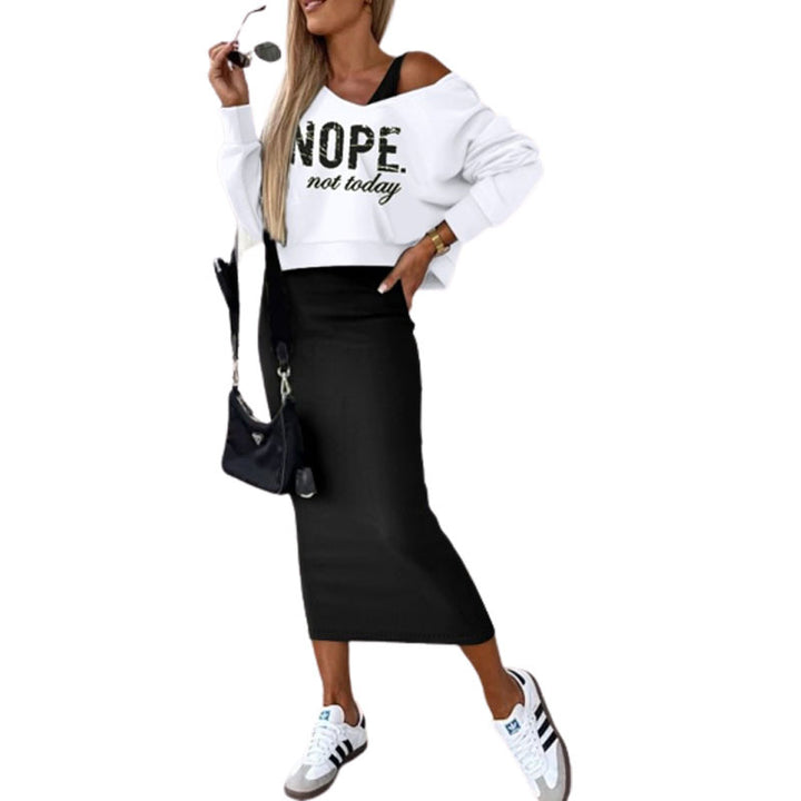 Damen Casual Cropped Feinstrick-Set mit hoch tailliertem Midi-Bleistiftrock und Racerback-Top Drune
