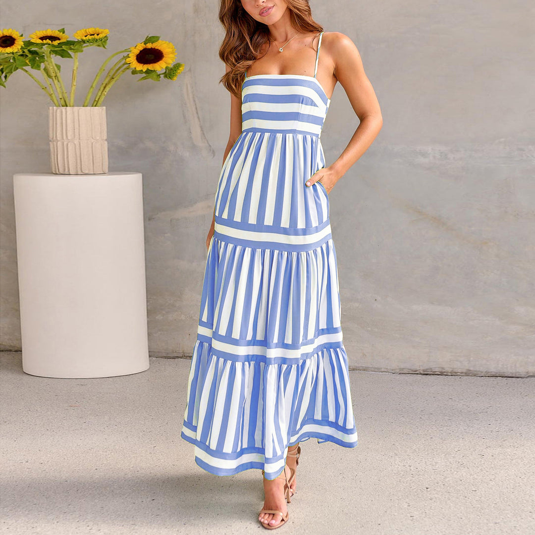 Damen Maxikleid mit Streifenmuster und fließendem Rock Drune