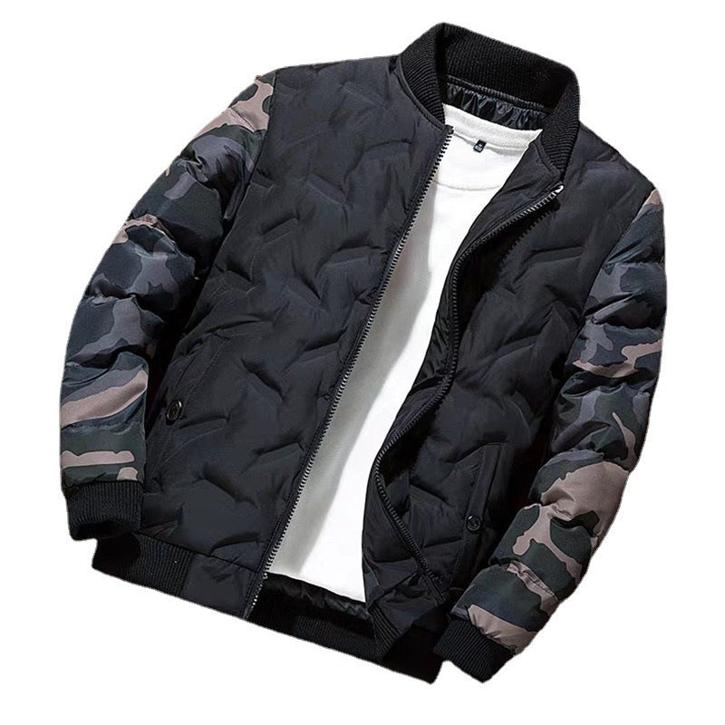 Herren gesteppte Bomberjacke mit camouflage-Ärmeln, wattierter Thermofütterung und Rippbündchen Drune