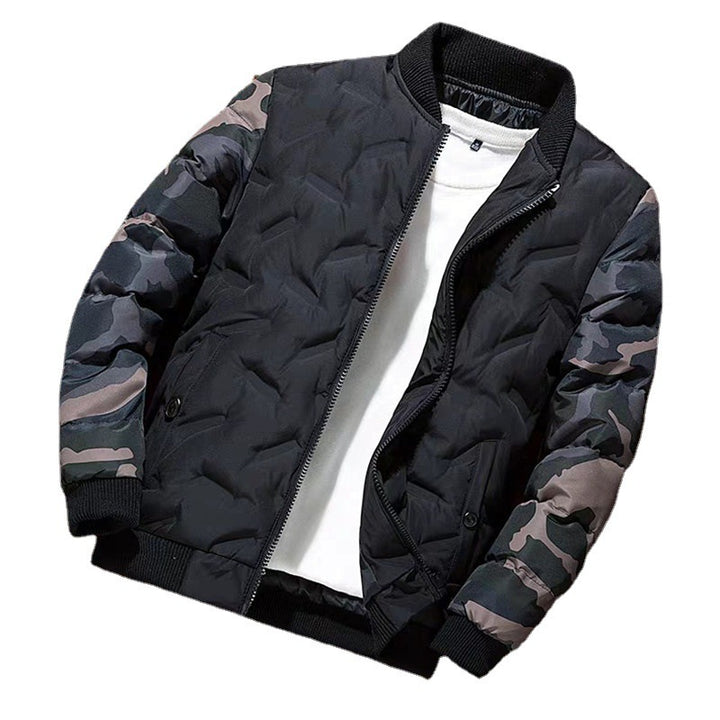 Herren gesteppte Bomberjacke mit camouflage-Ärmeln, wattierter Thermofütterung und Rippbündchen Drune