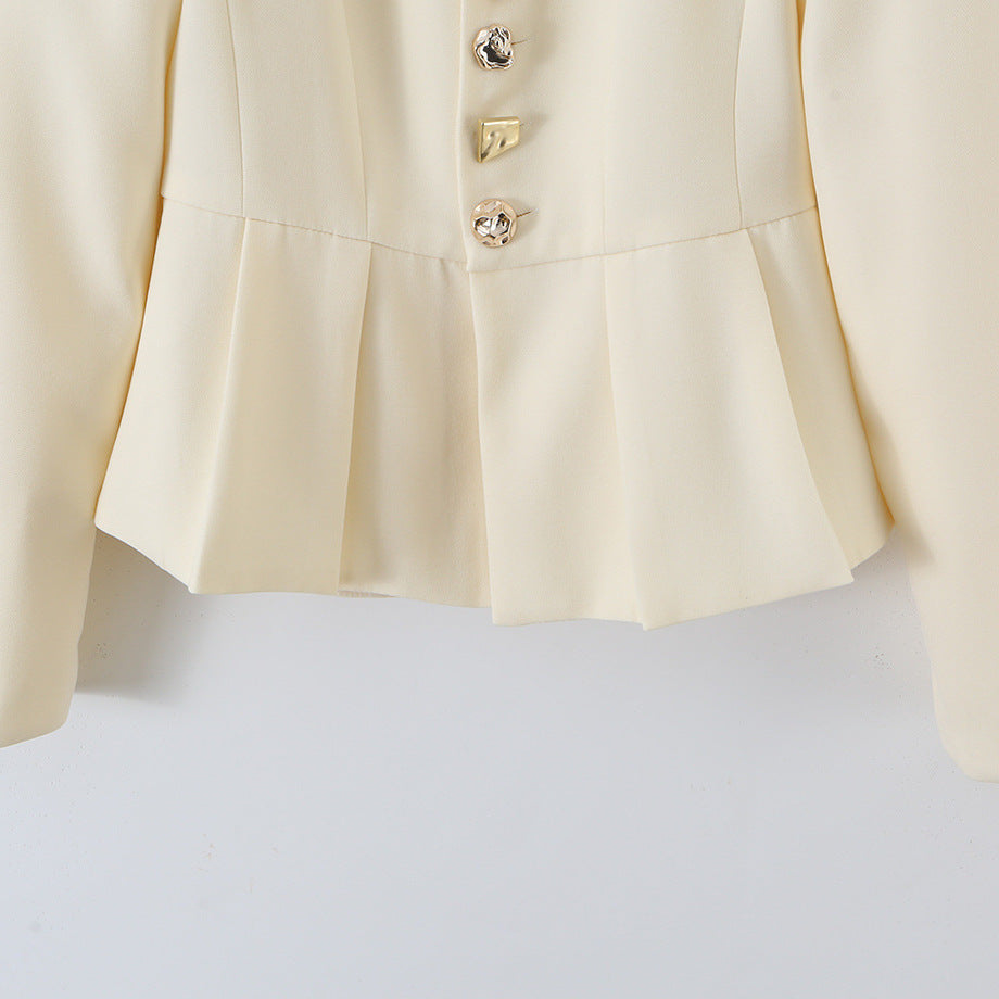 Damen Taillierter Peplum-Blazer mit Stehkragen und Zierknopfleiste Drune
