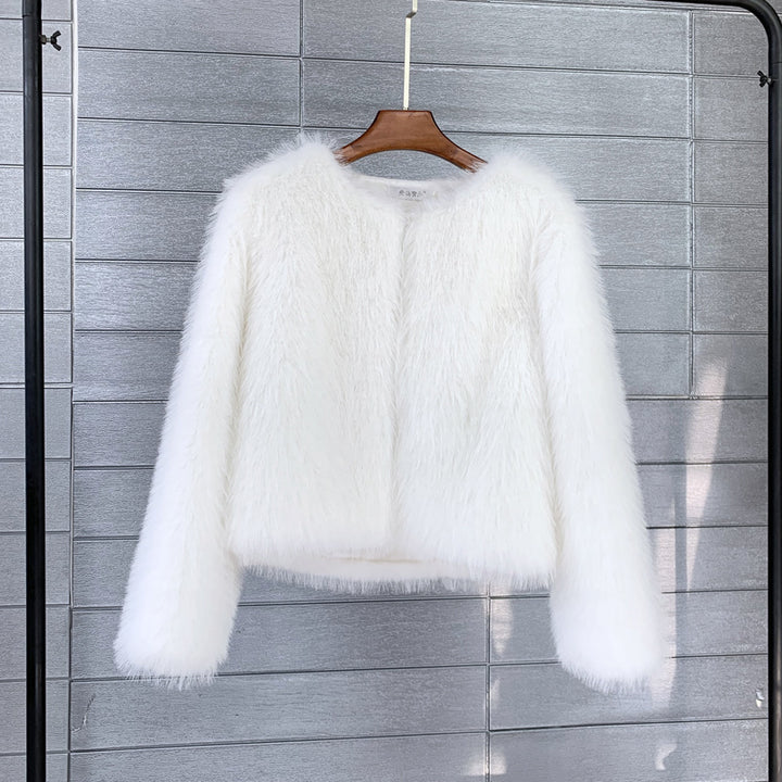 Damen Flauschige Kurzjacke mit offenem Schnitt Drune