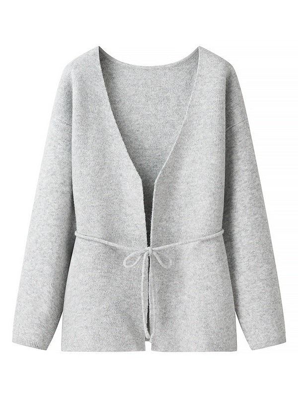 Damen komfortable Strickjacke mit Taillierung und weitem V-Ausschnitt Drune