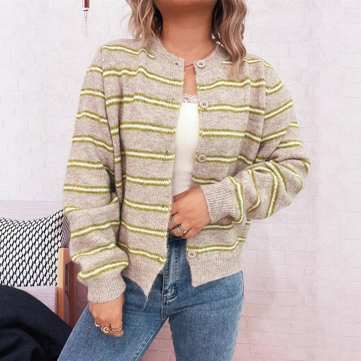 Damen Langärmliger Strickcardigan mit modischem Streifenmuster Drune