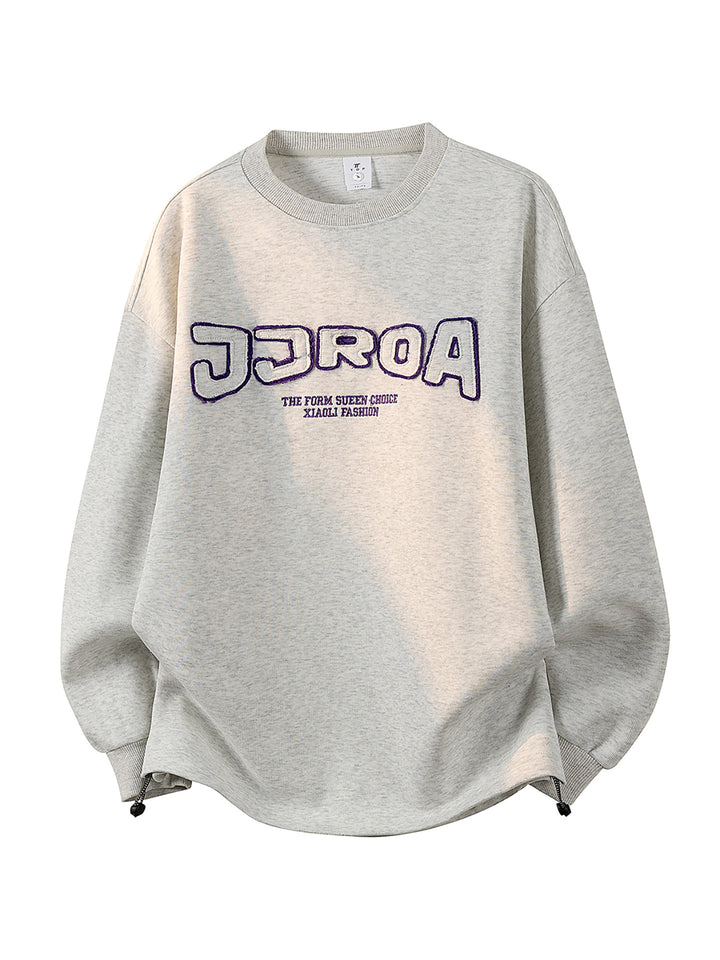 Damen Oversize-Sweatshirt mit gesticktem Schriftzug, abgerundetem Saum & überschnittener Schulter Drune