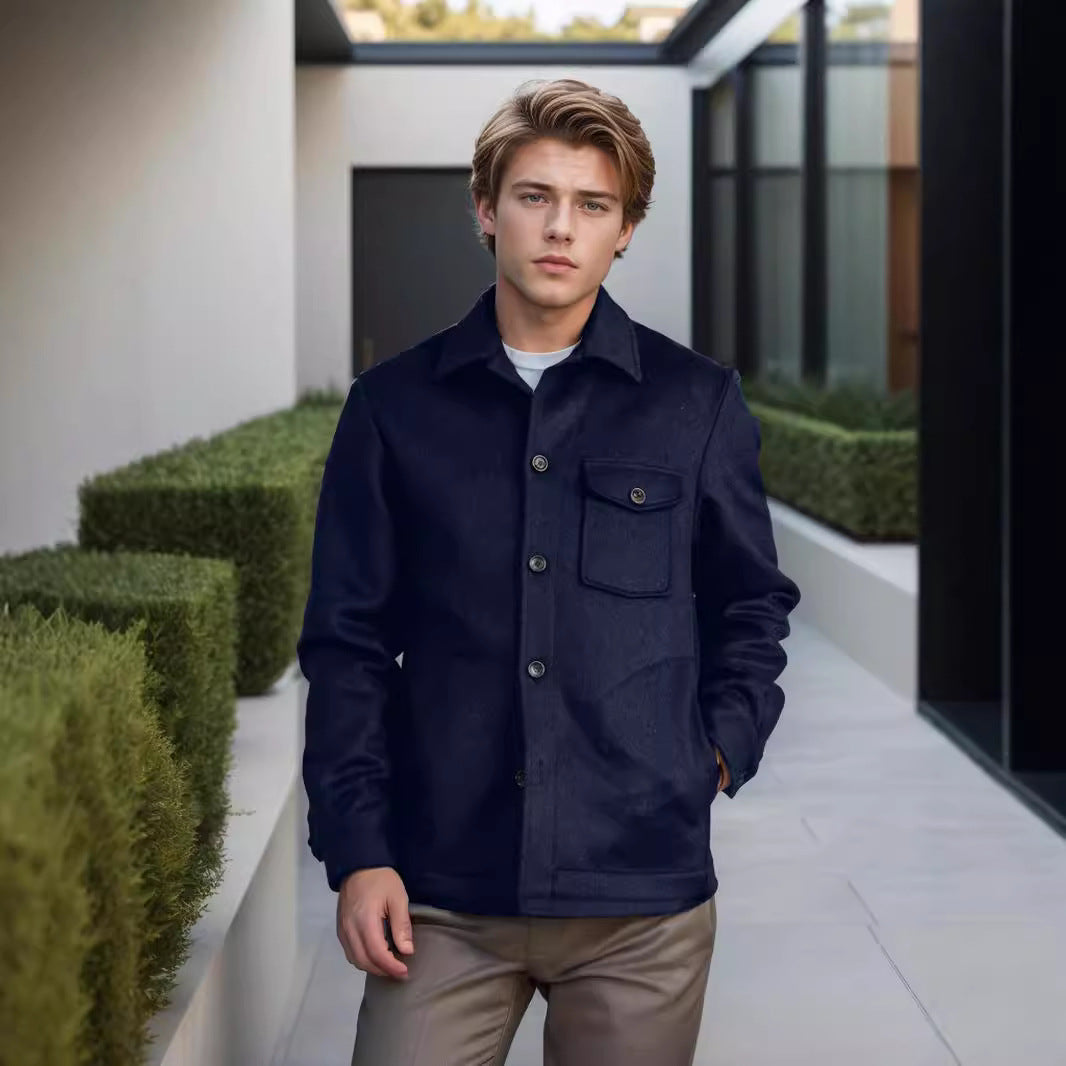 Herren Hemdenjacke aus Wollmix mit aufgesetzter Brusttasche und klassischem Hemdkragen Drune