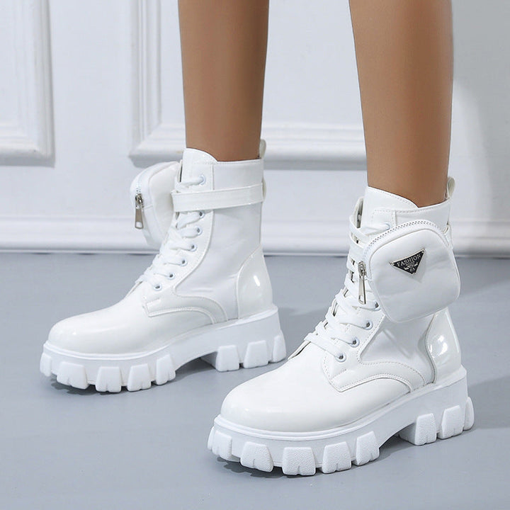 Damen nan Schnürhalbschaft-Boot im Utility-Style mit abnehmbarem Mini-Täschchen und Plateau-Profilsohle Drune