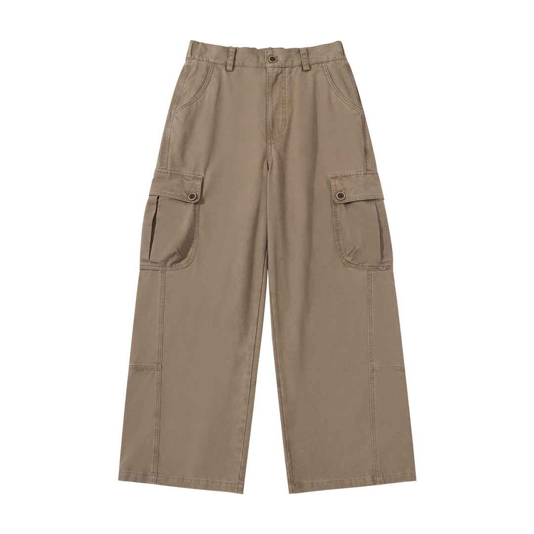 Damen hochgeschnittene Cargo‑Hose mit weitem Bein und Klappentaschen Drune
