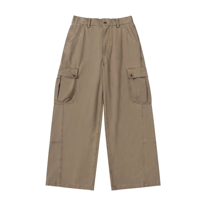 Damen hochgeschnittene Cargo‑Hose mit weitem Bein und Klappentaschen Drune
