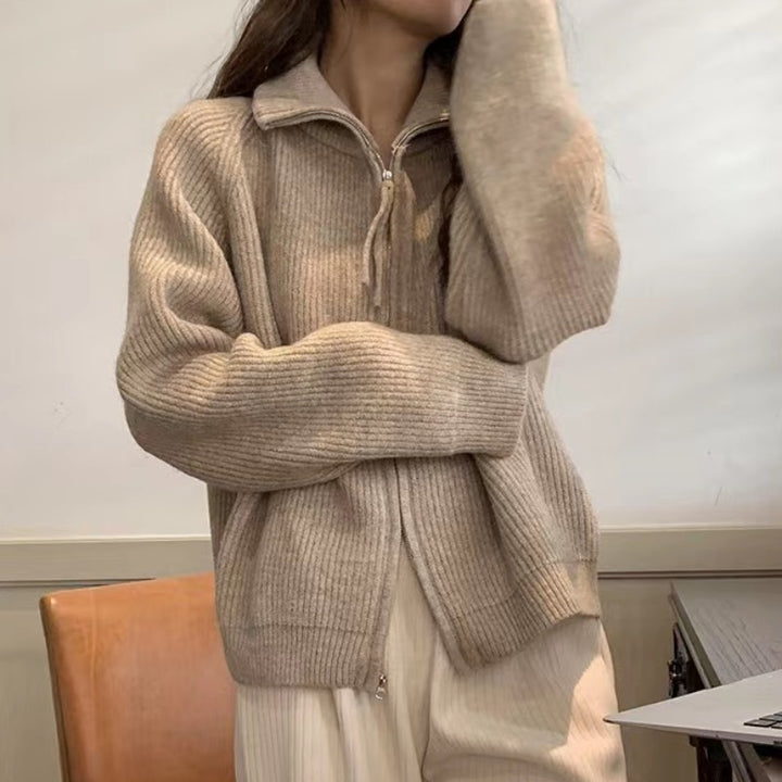 Damen Strickjacke mit Stehkragen und Reißverschluss Drune