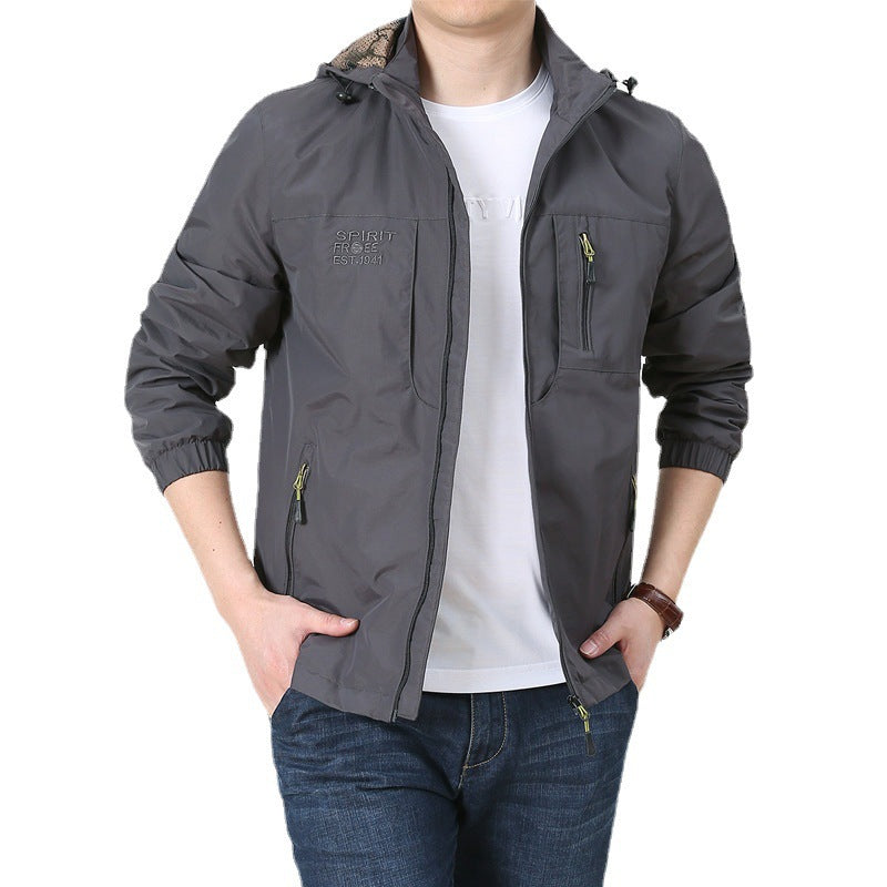 Herren Windabweisende Microfaser-Utilityjacke mit Kapuze und Mehrfach-Reißverschlusstaschen Drune