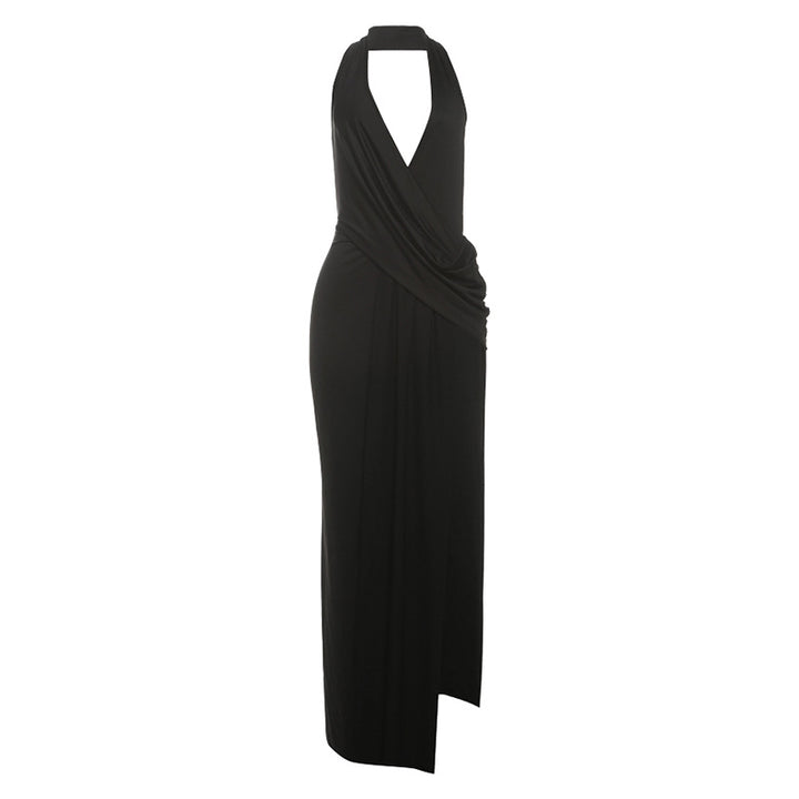 Damen elegantes Wickelkleid mit tiefem V-Ausschnitt und fließendem Stoff Drune