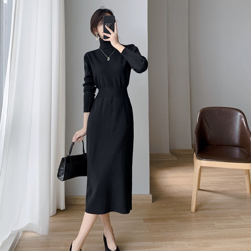Damen Strickkleid mit hohem Kragen und figurbetontem Design Drune