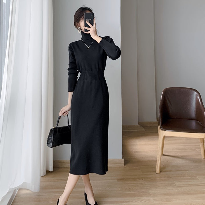 Damen Strickkleid mit hohem Kragen und figurbetontem Design Drune