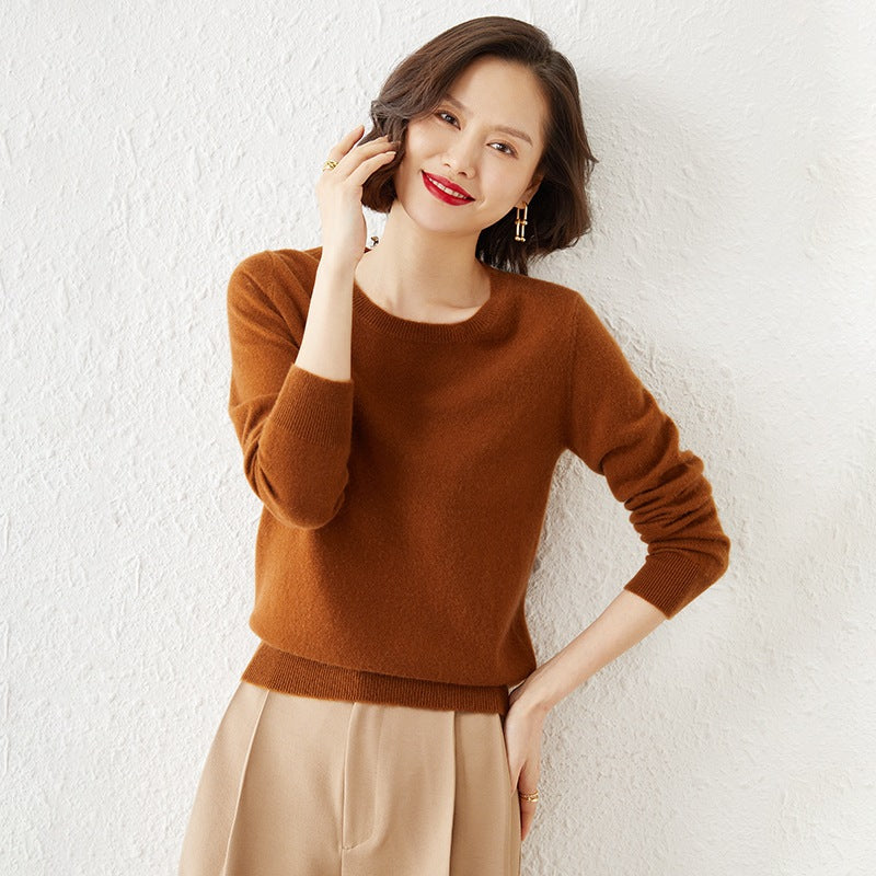 Damen Kurzgeschnittener Feinstrickpullover mit Rundhalsausschnitt und geripptem Bund Drune