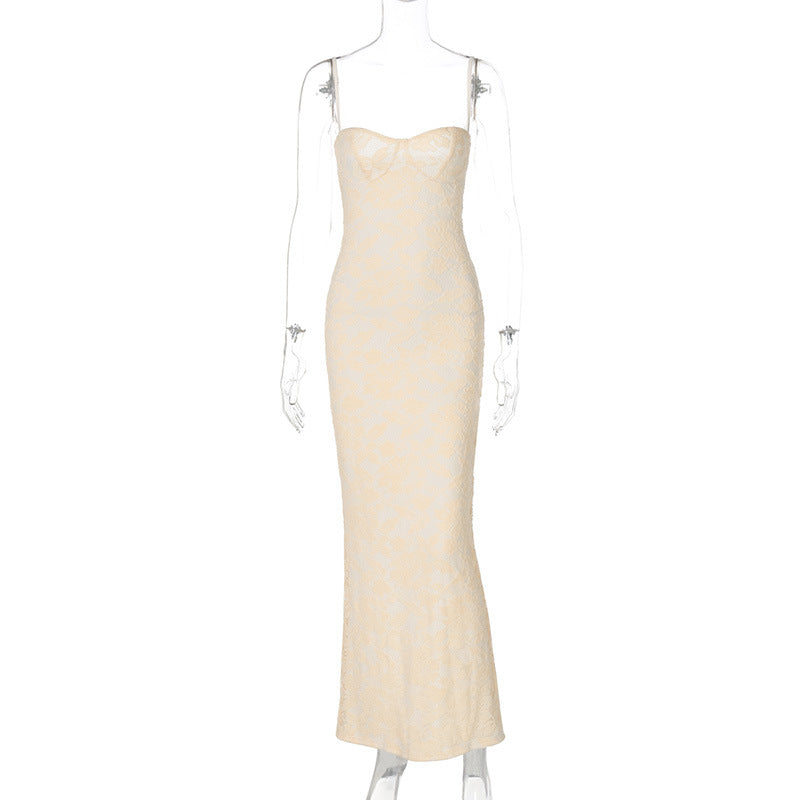 Damen Elegantes Spitzenkleid mit figurbetonter Silhouette und verstellbaren Spaghettiträgern Drune
