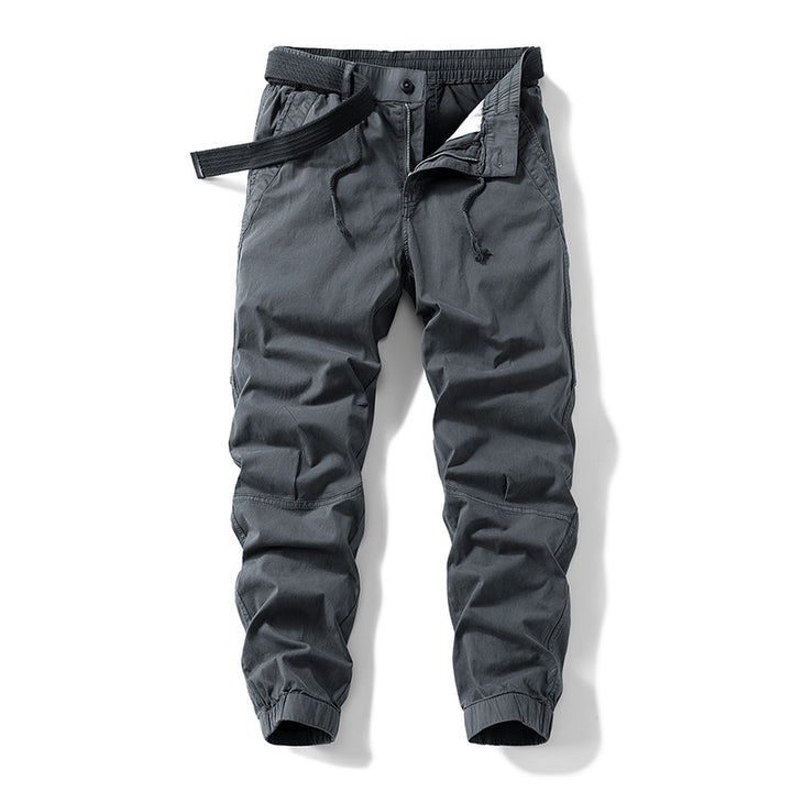 Herren Atmungsaktive Outdoor-Cargohose im Joggerstil mit integriertem Stoffgürtel und ergonomischen Kniefalten Drune