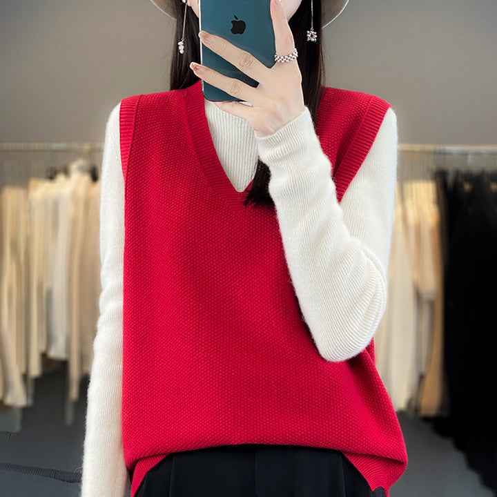 Damen Oversize Strickweste mit tiefem V‑Ausschnitt und feiner Struktur Drune