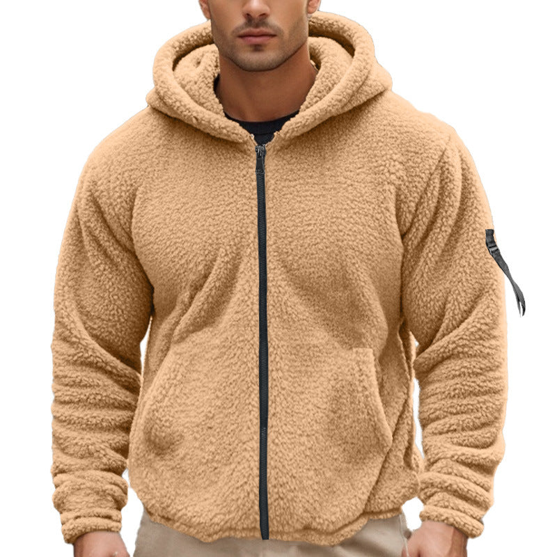 Herren nan wattierte Sherpa-Fleece-Kapuzenjacke mit durchgehendem Reißverschluss, elastischem Saum und Ärmel-Reißverschlusstasche Drune